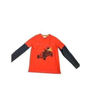 Hanna Andersson Boys Red & Gray Long Sleeve Graphic Tee Shirt Size 140